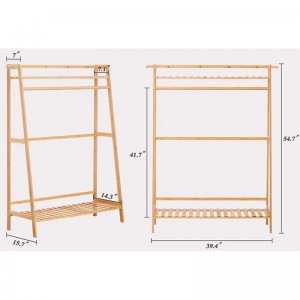 Těžký stojanna zavěšení bambusových oděvů, kabáty podlahy bambusové skříně
